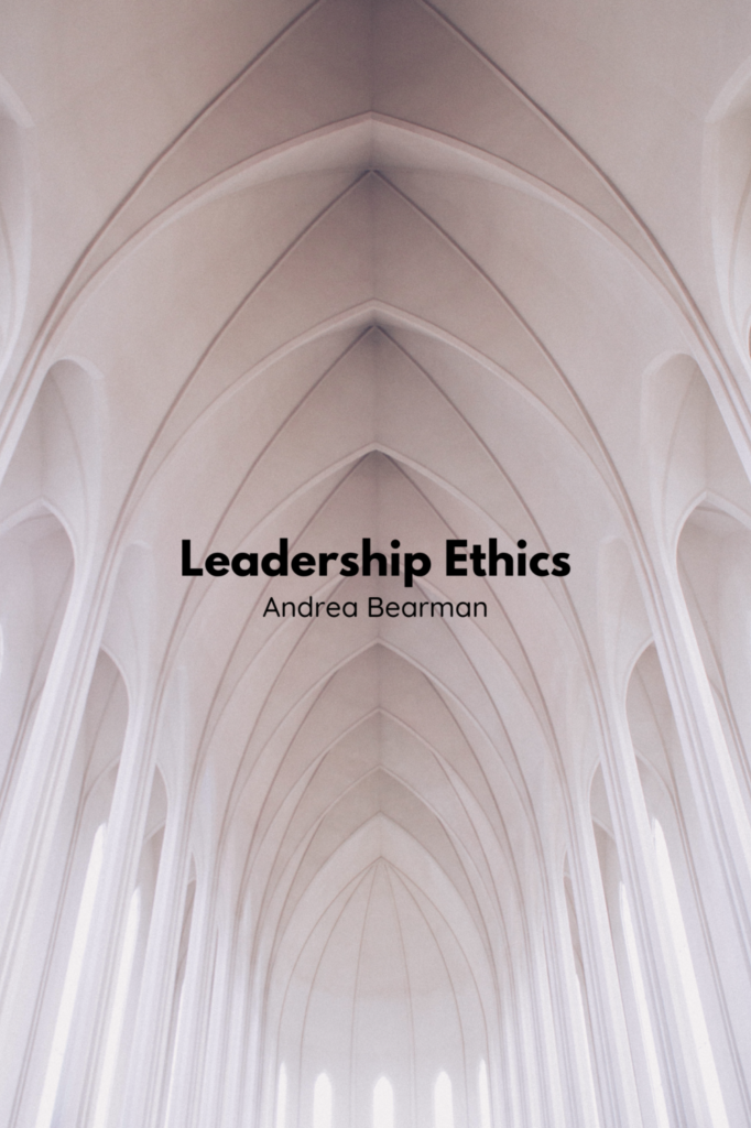 Leadership Ethics book cover featuring arched geometric design