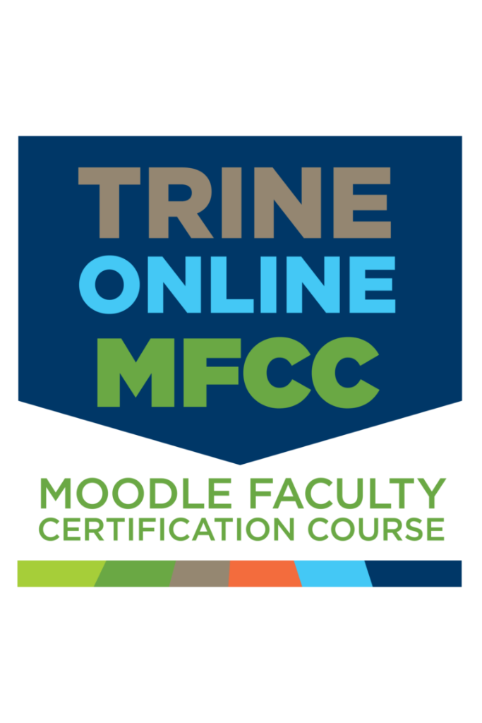Trine color-branded book cover that reads Trine Online MFCC Moodle Faculty Certification Course