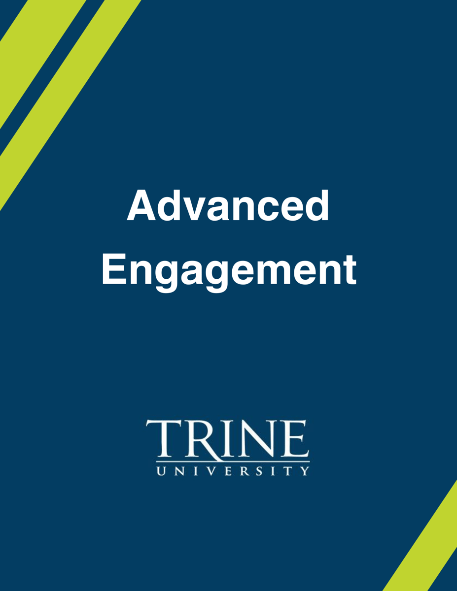 Trine University Advanced Engagement navy blue book cover